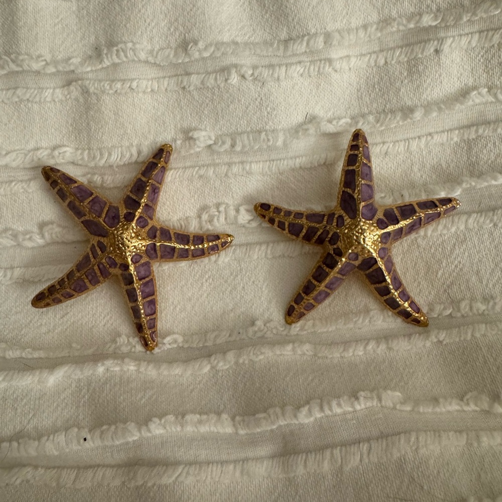 Gold and Purple Starfish Earrings